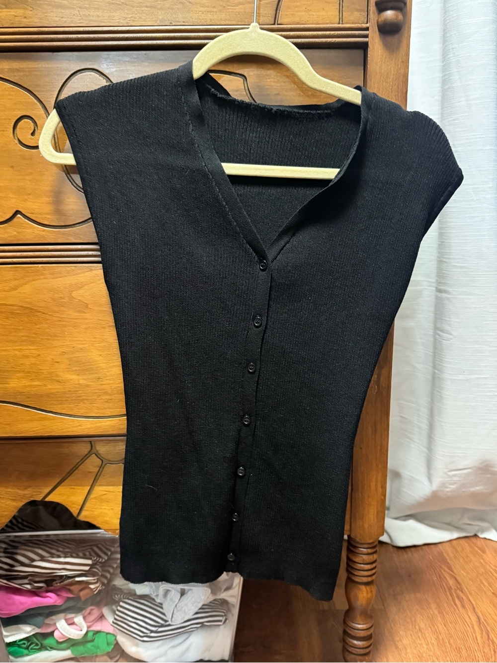 Black Button-Front Sleeveless Knit Top